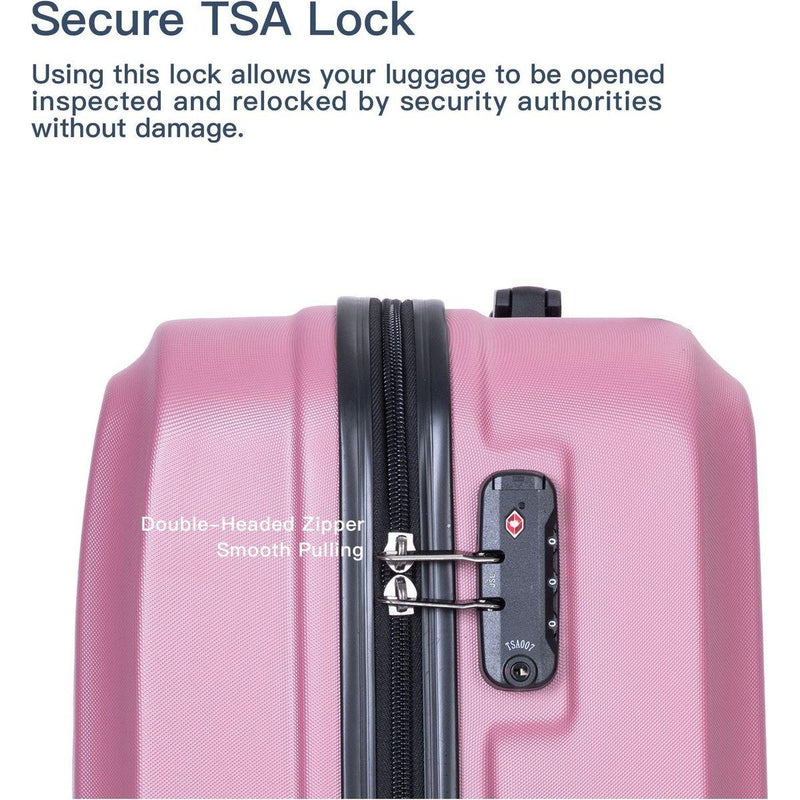 3 Piece Luggage Sets ABS Lightweight Suitcase with Two Hooks, Spinner Wheels, TSA Lock, (20/24/28), Pink