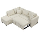 82.6" L-shaped Sectional Pull Out Sofa Bed Sleeper Sofa with Two USB Ports, Two Power Sockets and a Movable Storage Ottoman, Beige