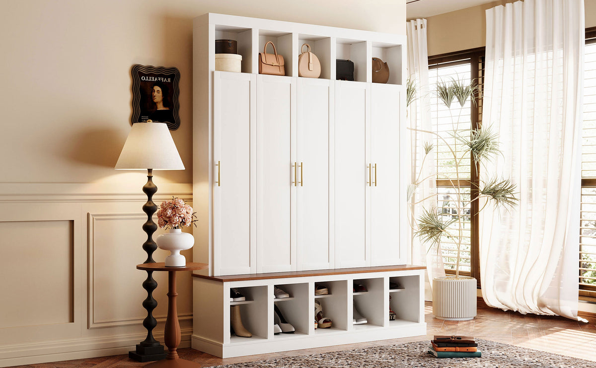 U-Can Farmhouse Entryway Storage Cabinet with Shoe Rack & Display Cubbies, photo 4 of 10