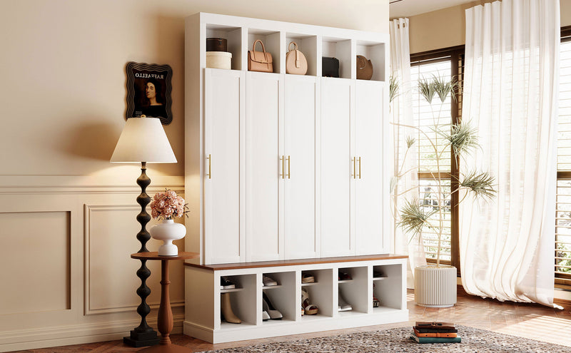 U-Can Farmhouse Entryway Storage Cabinet with Shoe Rack & Display Cubbies, photo 4 of 10