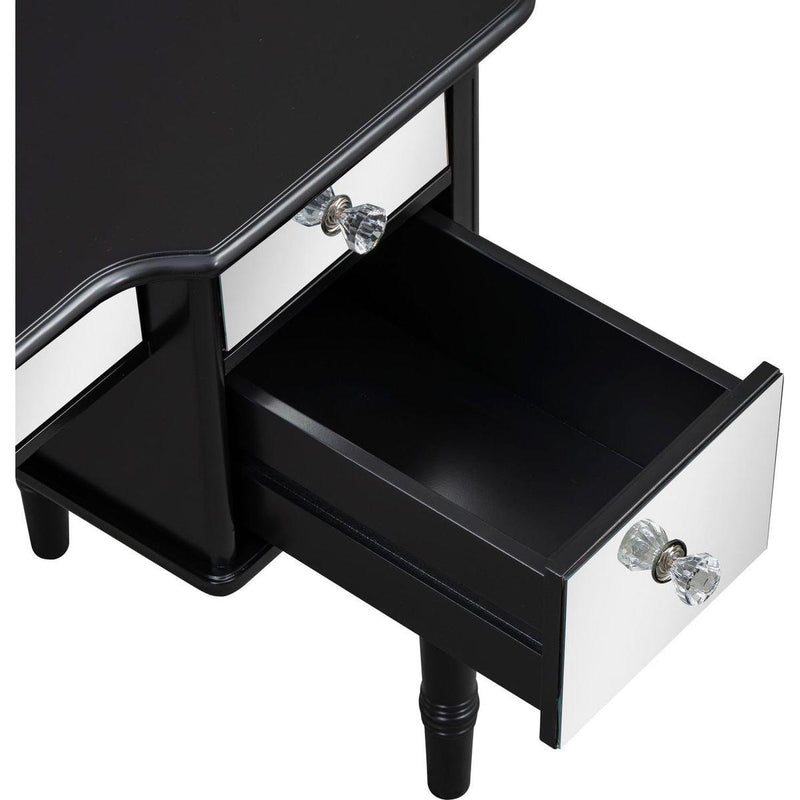 43" Dressing Table Set with Mirrored Drawers and Stool, Tri-fold Mirror, Makeup Vanity Set for Bedroom, Black