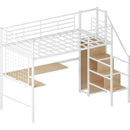 Twin Loft Bed with Desk and Storage Wardrobe, Heavy Duty Loft Bed with Stairs and Metal Grid, Twin Size Loft Bed, No Box Spring Needed, White Loft Bed Twin Size-White