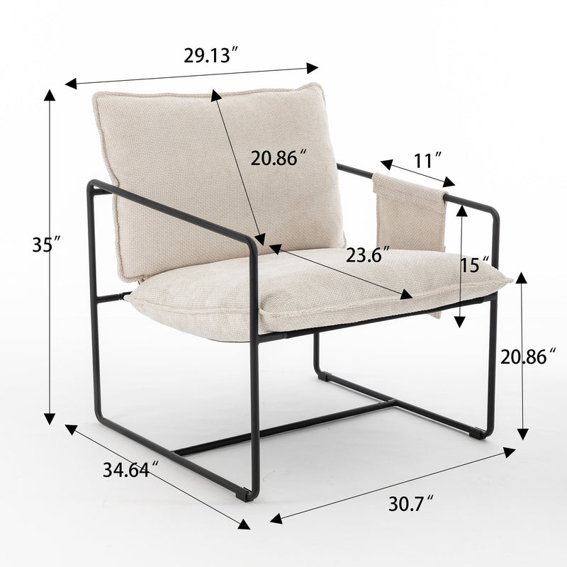 2 Sets 1 Case, Upholstered hanging armchair with arm pocket metal frame, crushed foam cushions and skin-friendly braid for living room and bedroom. Beige color