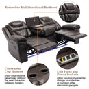 3 Pieces Recliner Sofa Sets Home Theater Seating Manual Recliner Chair & Center Console And LED Light Strip For Living Room - Brown by HouseOfZazla