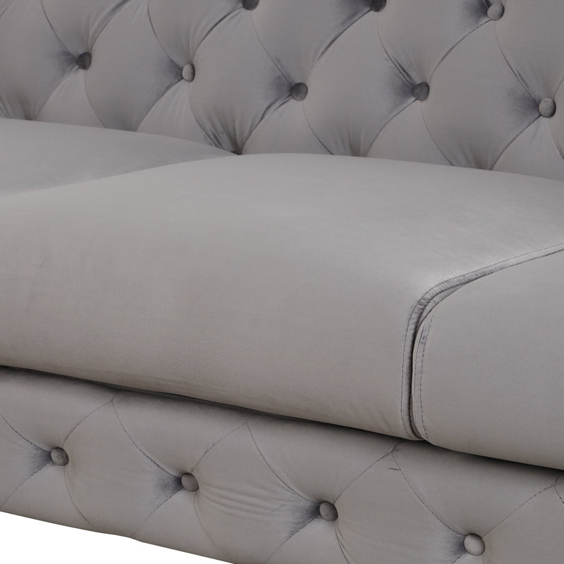85.5" Velvet Upholstered Sofa with Sturdy Metal Legs, Modern Sofa Couch with Button Tufted Back, 3 Seater Sofa Couch for Living Room, Apartment, Home Office, Gray