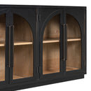 4-Door Large Storage Sideboard Buffet Cabinet with Glass Doors Arched Cabinet (Black)
