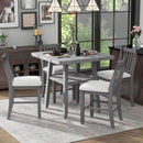 5-Piece Counter Height Dining Table Set in 2 Table Sizes with 4 Folding Leaves and 4 Upholstered Chairs for Dining Room (Gray+Beige Cushion)