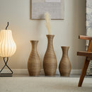 3 Piece Artificial Rattan Floor Vase Set Decorative Accent For Living Room, Hallway & Entryway, Ideal For Dried Or Silk Flower Arrangements - Beige