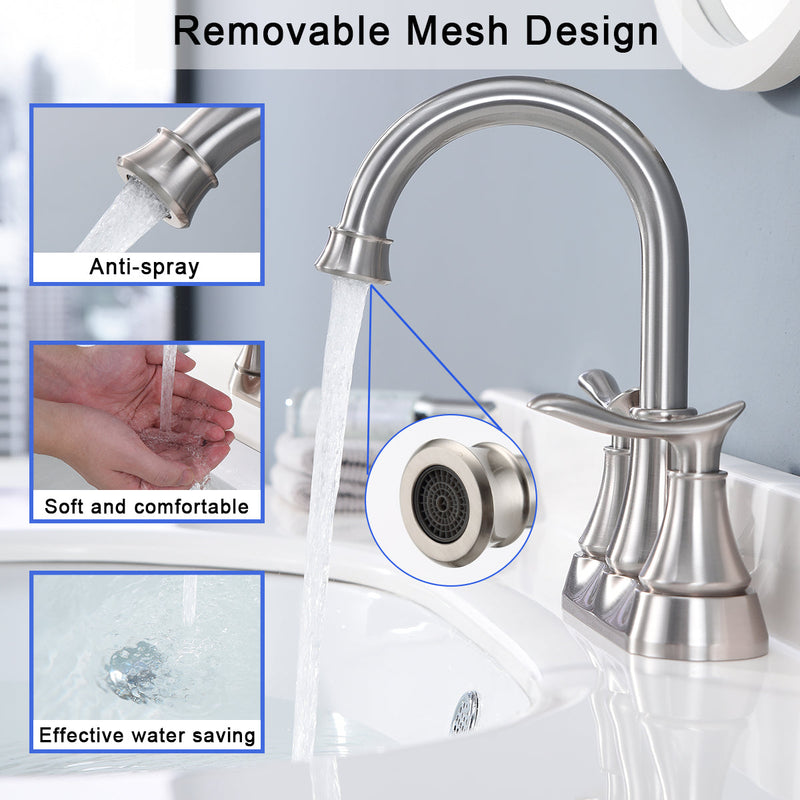 2-Handle 4-Inch Brushed Nickel Bathroom Faucet with Pop-Up Drain, photo 2 of 8