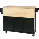 Kitchen Cart with Rubber wood Drop-Leaf Countertop ,Cabinet door internal storage racks,Kitchen Island on 5 Wheels with Storage Cabinet and 3 Drawers for Dinning Room, Black by Montret