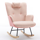 35.5 inch Rocking Chair, Soft Houndstooth Fabric Leather Fabric Rocking Chair for Nursery, Comfy Wingback Glider Rocker with Safe Solid Wood Base for Living Room Bedroom Balcony (pink)