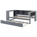 Upholstered Headboard Platform Bed With Storage Shelves, Trundle, Charging Station