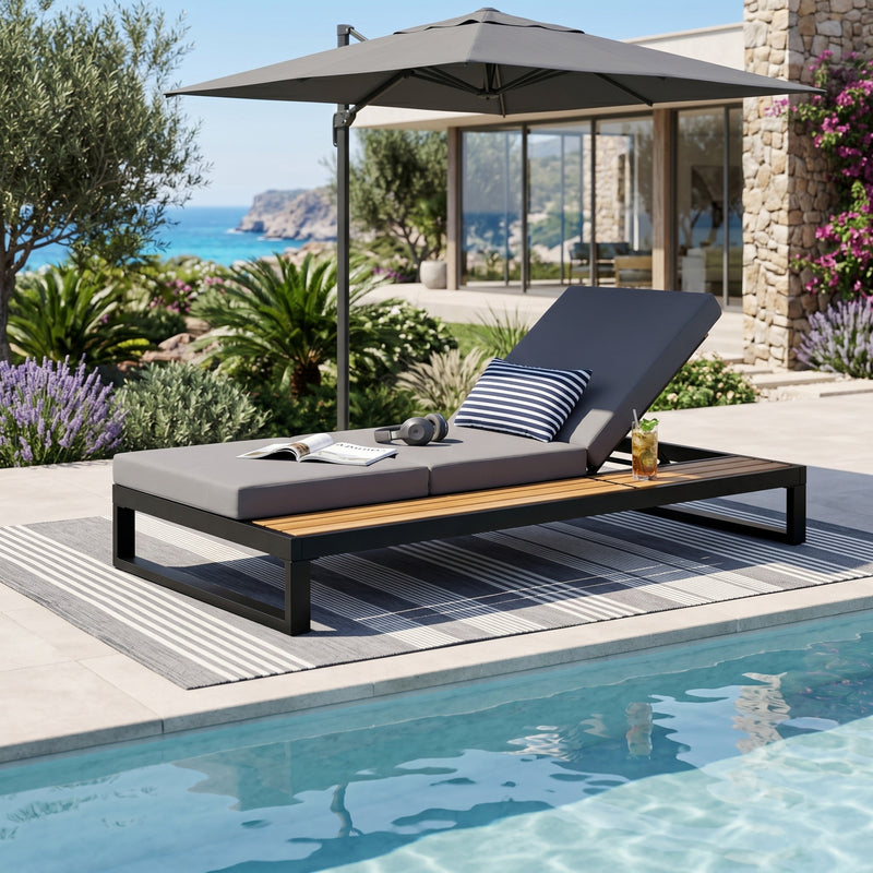 Black Iron & Teak Finish Chaise Lounge Set, photo 3 of 10