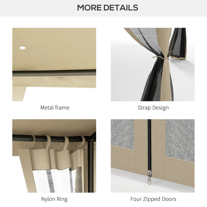 9.6' x 11.6' Patio Gazebo, Outdoor Canopy Shelter with 2-Tier Roof and Netting, Steel Frame for Garden, Lawn, Backyard, and Deck, Taupe