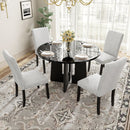 5 Piece Round Dining Table Set, Modern Dining Table And 4 Upholstered Chairs For Dining Room by HouseOfZazla