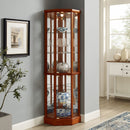 6 Shelf Lighted Corner Curio Cabinet with Adjustable Tempered Glass Shelves and Mirror Back, Oak