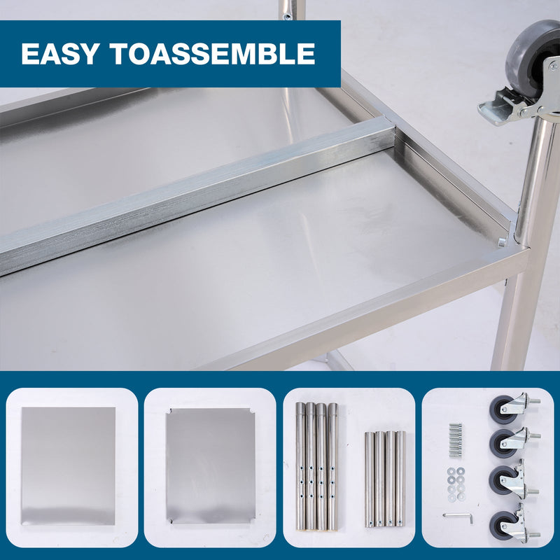 36''*24'' Commercial Work Table for Restaurant and Home Stainless Steel Kitchen Prep Table with Under Shelf and wheels