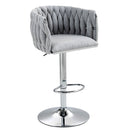 360 Degree Swivel Bar Stools Adjustable Counter Height Bar Chairs With Woven Back & Footrest, Silver Chromed Bar Stools For Kitchen Island (Set of 2) - Gray by HouseOfZazla