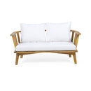 2-Person Outdoor Acacia Wood Patio Seating Group with Cushions and Coffee Table