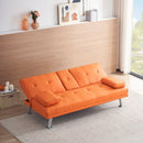 67" Orange Leather Multifunctional Double Folding Sofa Bed for Office with Coffee Table