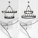 2 Tiers Wagon Wheel Chandelier Wooden Farmhouse 36 Light (24 / 12) Or (12 / 24) Metal Chandeliers 2 Story Light Fixtures Industrial For High Ceiling Living Dining Room Foyer, Adjustable Height - Black by HouseOfZazla