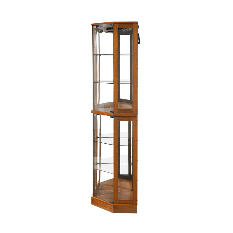6 Shelf Corner Curio Display Cabinet with Lights, Mirrors and Adjustable Shelves, Oak