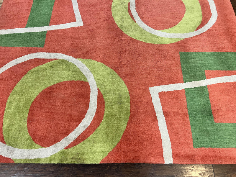 Abstract Rug 6x9, Modern Contemporary Rug, Red-Orange Green