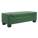 Green Storage Ottoman Bench, PU Upholstered Footrest with Solid Wood Legs