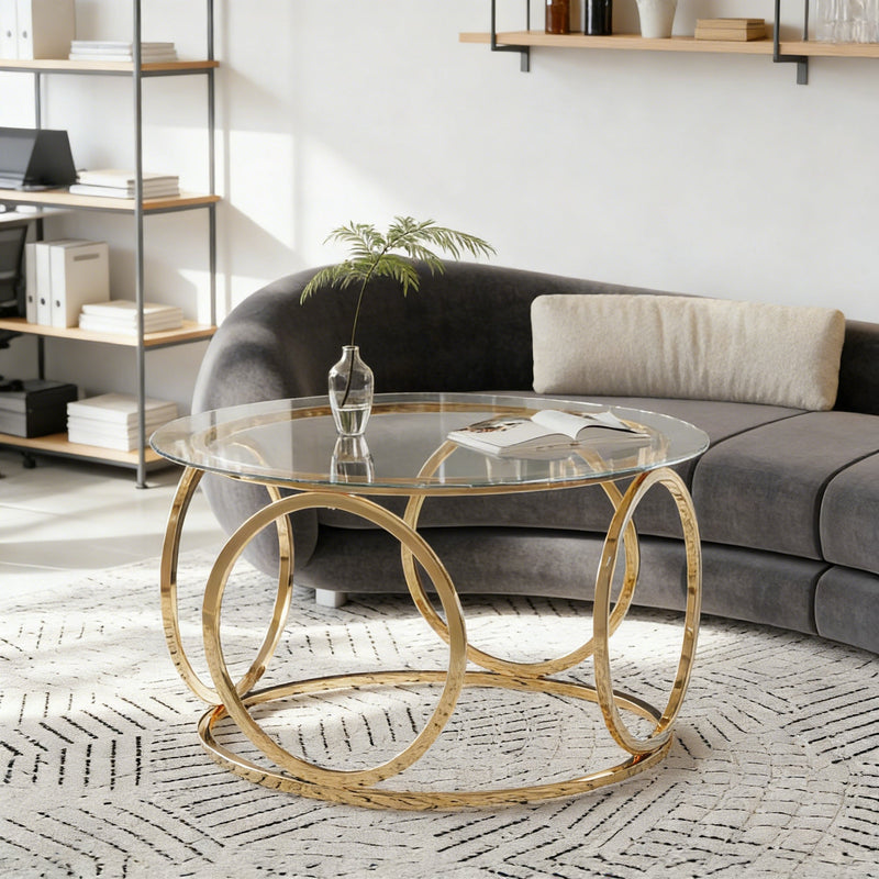 31.5" Modern Round Glass Top Coffee Table, photo 7 of 10