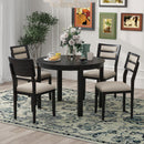 5-Piece Multifunctional Dining Table Set, Farmhouse Dining Set with Extendable Round Table,Two Small Drawers and 4 Upholstered Dining Chairs for Kitchen and Dining Room (Black)