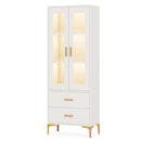 Bookcase With Doors, Drawers & RGB LED Light Tall Storage Cabinet For Living Room - White by HouseOfZazla