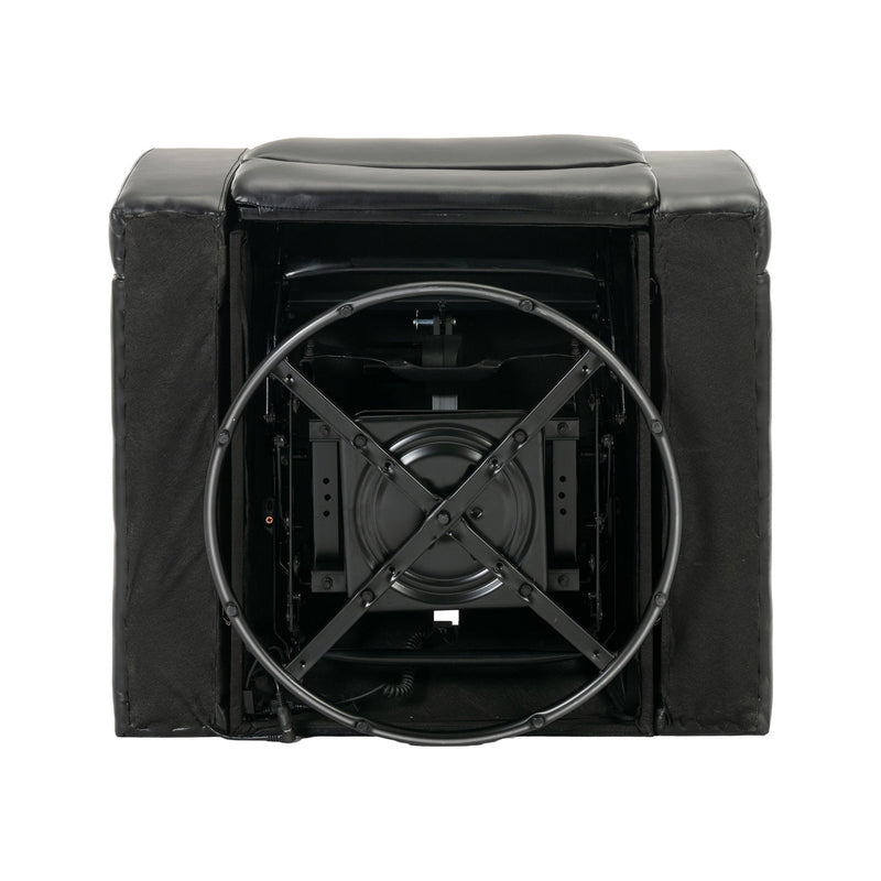 270 Degree Swivel PU Leather Power Recliner Individual Seat Home Theater Recliner with Comforable Backrest, Tray Table, Phone Holder, Cup Holder, USB Port, Hidden Arm Storage for Living Room, Black