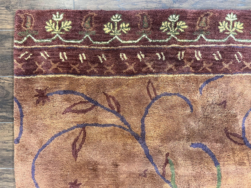 Pottery Barn Rug 5x8, Vintage Hand Tufted Carpet, Wool and Silk, Rust & Maroon