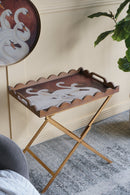 23.5x15.5x24 Brown MDF Tray Table with White Swan Motif and Iron Base by HouseOfZazla