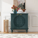 Hollow Carved 2 Door Accent Cabinet With Adjustable Shelf, Sideboard Buffet For Entryway, Living Room Or Bedroom - Blackish Green by HouseOfZazla