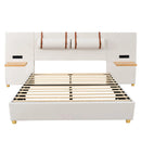 Upholstered Platform Bed, 2 Outlets And USB Charging Ports On Both Sides, 2 Bedside Pillows, Storage Shelves by HouseOfZazla