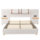 Upholstered Platform Bed, 2 Outlets And USB Charging Ports On Both Sides, 2 Bedside Pillows, Storage Shelves by Unique Piece Furniture