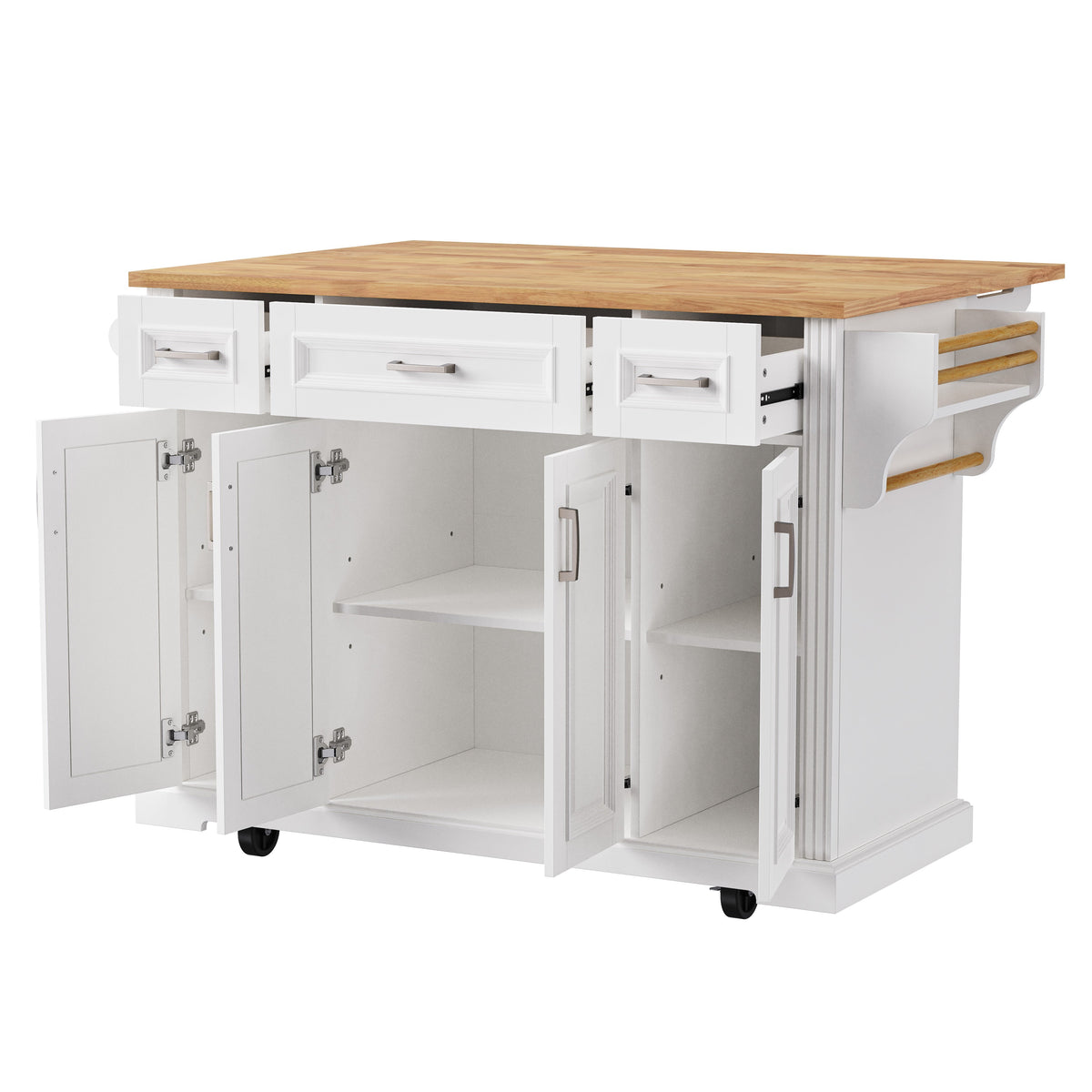 K&K 54-Inch Large Kitchen Island with Rubber Wood Drop Leaf, photo 2 of 10