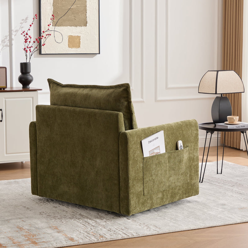 UNITED WE WIN Swivel Barrel Chair - Mid Century Modern Chair, Thick Padded Arm Chair with Solid Metal Base, Comfortable Single Sofa Chair, Swivel Accent Chair for Living Room Bedroom