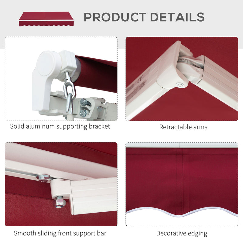 8' x 7' Patio Retractable Awning, Manual Exterior Sun Shade Deck Window Cover, Wine Red