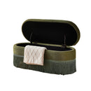 Oval Upholstered Storage Ottoman with Fringe Trim, 39.4"