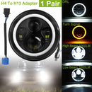 2 X 7" 6000LM Round LED Headlight Halo Angel Eyes for Jeep Wrangler TJ JK CJ w/H4 to H13 Adapter Plug and Play