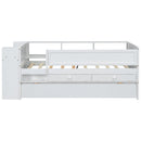 Twin Daybed With Drawers, Trundle, Headboard Storage, Study Desk, And USB Charging Station - White by HouseOfZazla