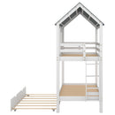 Twin Size House Bunk Bed With Trundle, Roof And Windows - White / Gray by HouseOfZazla
