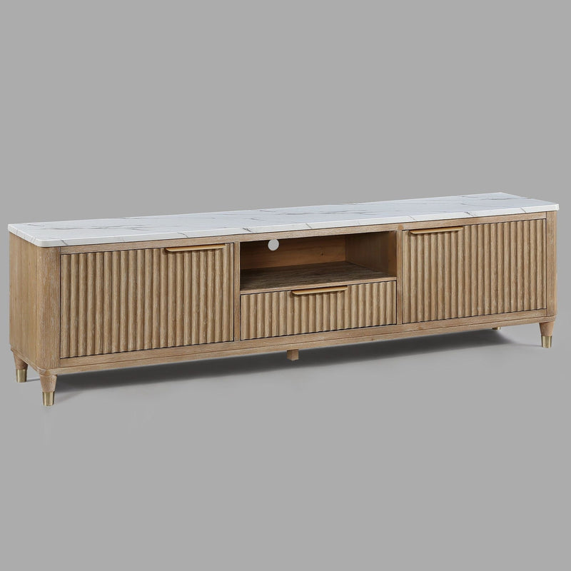 Fluted TV Stand With Accents - Natural Wood / White, photo 4 of 6