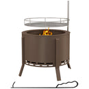 2-in-1 Smokeless Fire Pit, BBQ Grill, 19" Portable Wood Burning Firepit with Cooking Grate and Poker, Low Smoke Camping Bonfire Stove for Backyard Patio Picnic, Steel, Bronze