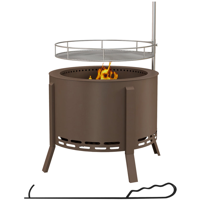 2-in-1 Smokeless Fire Pit, BBQ Grill, 19" Portable Wood Burning Firepit with Cooking Grate and Poker, Low Smoke Camping Bonfire Stove for Backyard Patio Picnic, Steel, Bronze