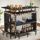 L Shaped Home Mini Bar Table With 2 Tier Shelves & Glass Racks - Black by HouseOfZazla