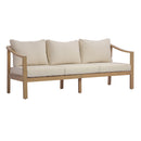 77.95" Outdoor Acacia Wood 3-Seater Sofa with Beige Cushions by HouseOfZazla