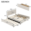 Queen Platform Bed With Twin Trundle And 2 Storage Drawers - Beige by HouseOfZazla